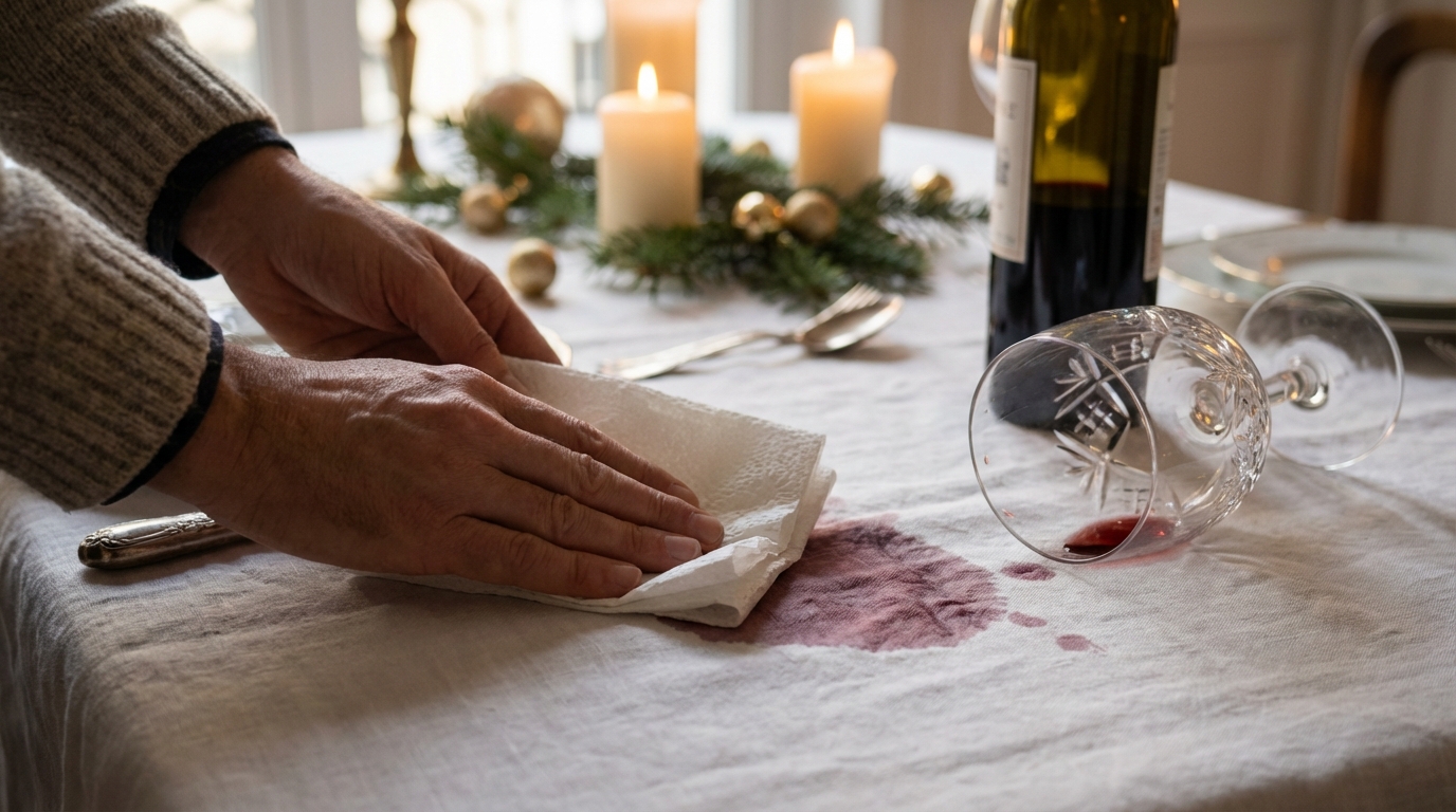 Vin renversé sur votre nappe au Réveillon ? Voici la technique express à connaître avant que la tache s’incruste