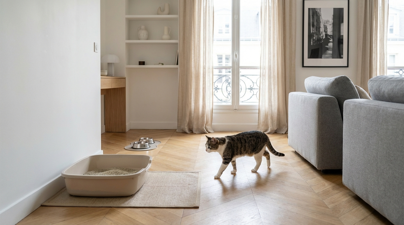 Pipis sur le lit, miaulements… ce coin où tout le monde met les toilettes du chat le rend nerveux sans prévenir