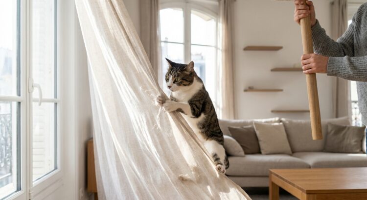 Si votre chat grimpe aux rideaux, voici ce que ça révèle vraiment sur son caractère (et comment l’en empêcher sans le punir)