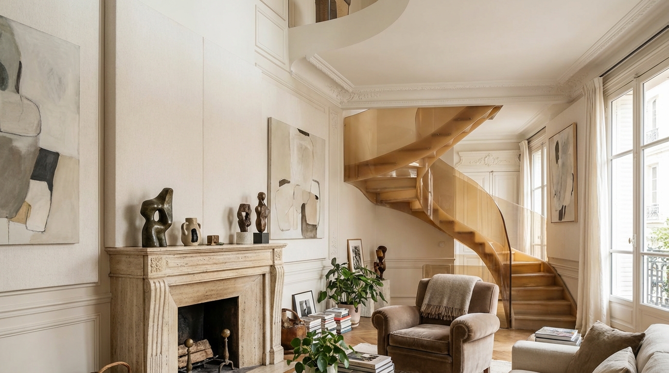 Cet intérieur haussmannien, réinventé par Batiik Studio, devient un mini-musée grâce à une idée murale que vous allez copier