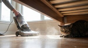 Ce bruit de ménage terrifie votre chat : ce qu’il ressent vraiment en silence (et comment éviter un stress durable)