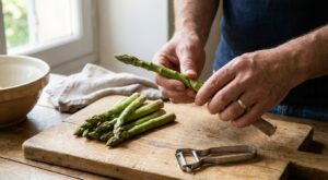 Asperges vertes : ce geste de Julie Andrieu pour savoir si vous devez les éplucher (et en finir avec les fils)