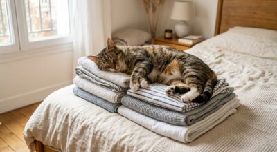 Ce que fait votre chat sur cette pile de vêtements cache un réflexe invisible presque impossible à faire disparaître